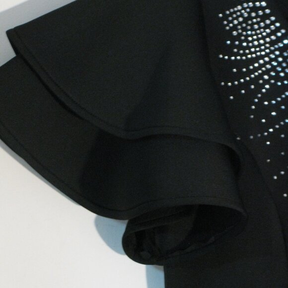 * Midnight Velvet Dress Size 6 NWOT $129 Black Rhinestones Dramatic Sleeve Hvwt - Picture 3 of 6